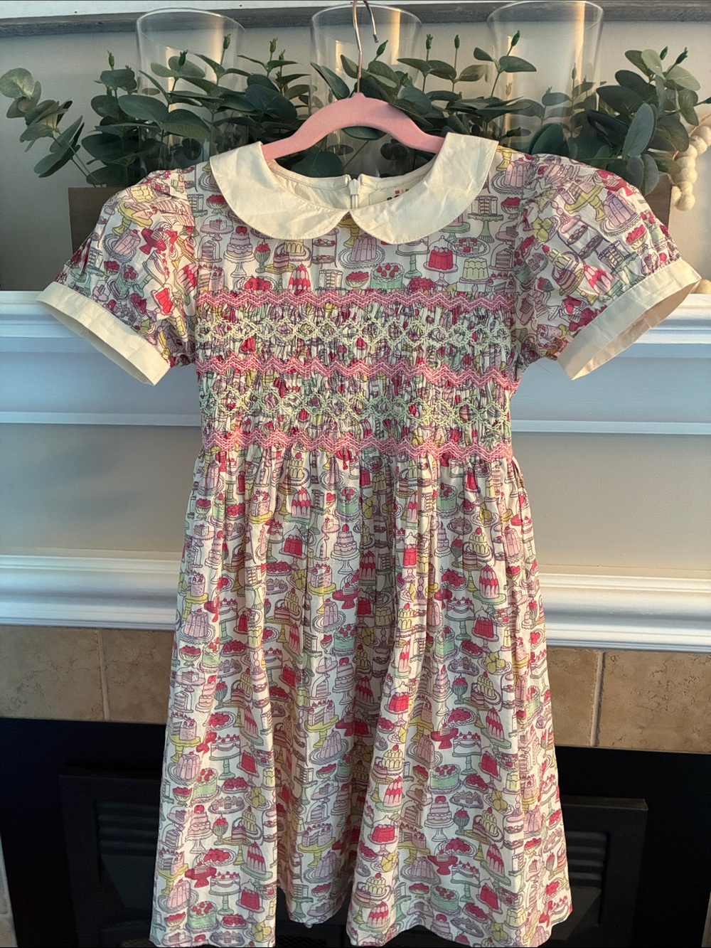 8-9Y Mini Boden Smocked Party Dress with Peter Pan Collar